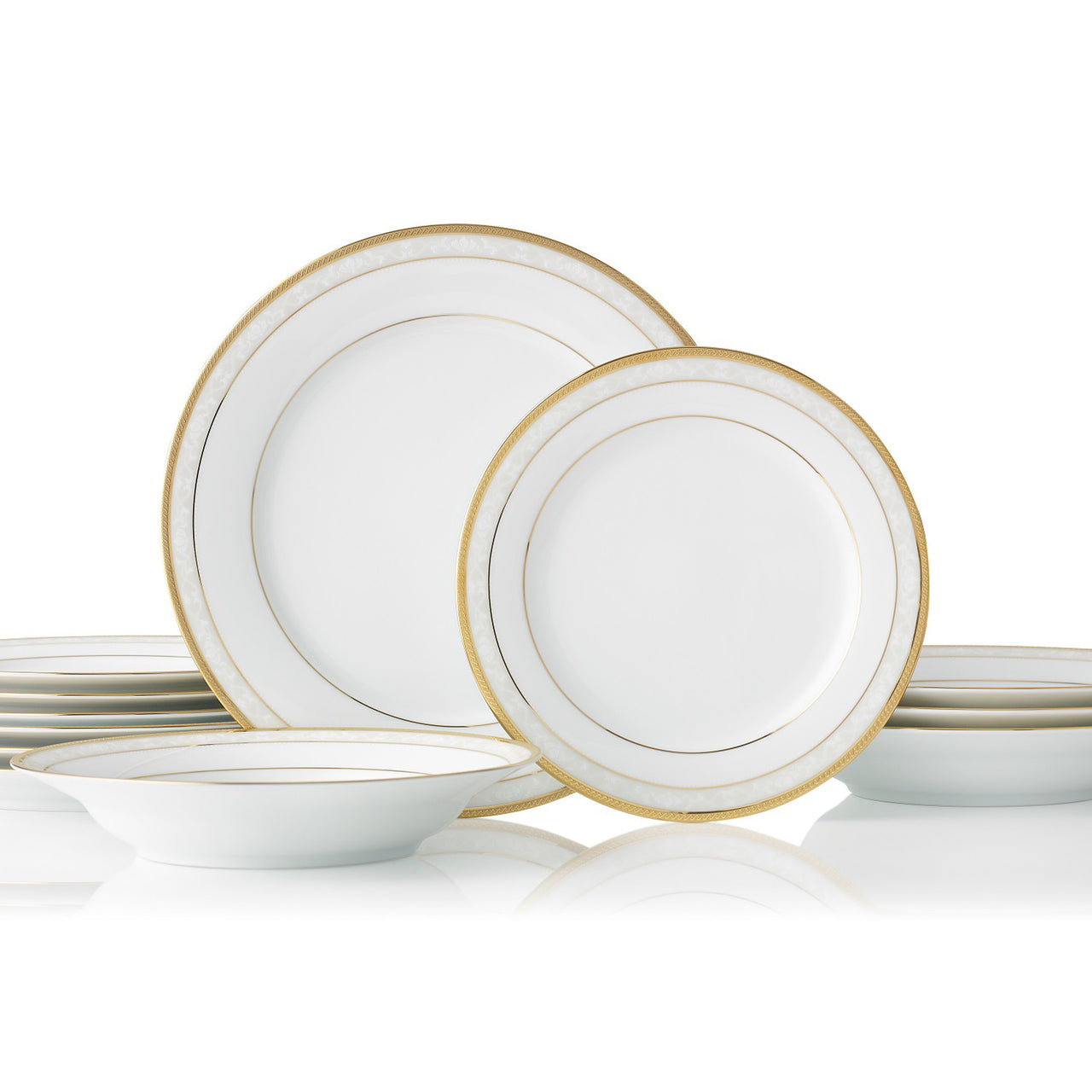 12 Piece Noritake Gold Hampshire Porcelain Dinnerware Set