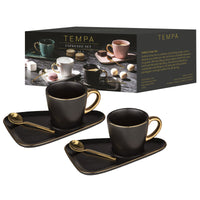 Thumbnail for Black Asteria 80ml Espresso Cups & Saucers with Spoons (Set of 2)