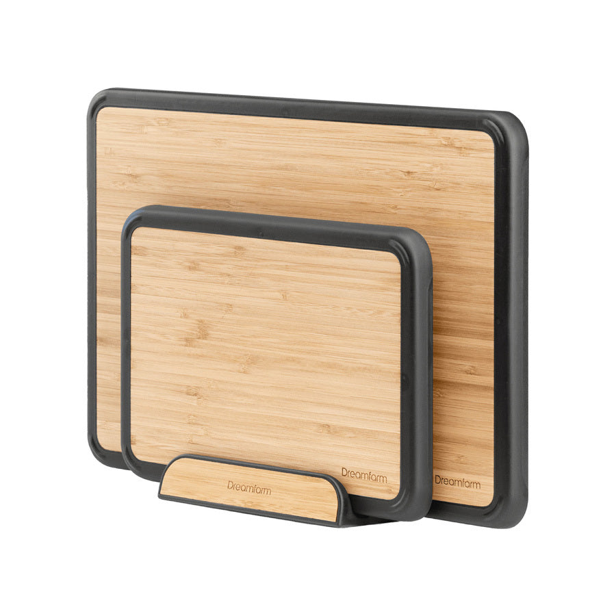 3 Piece Fledge Bamboo Chopping Board & Stand Set