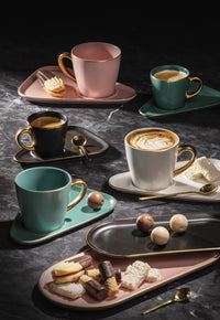 Thumbnail for Black Asteria 80ml Espresso Cups & Saucers with Spoons (Set of 2)