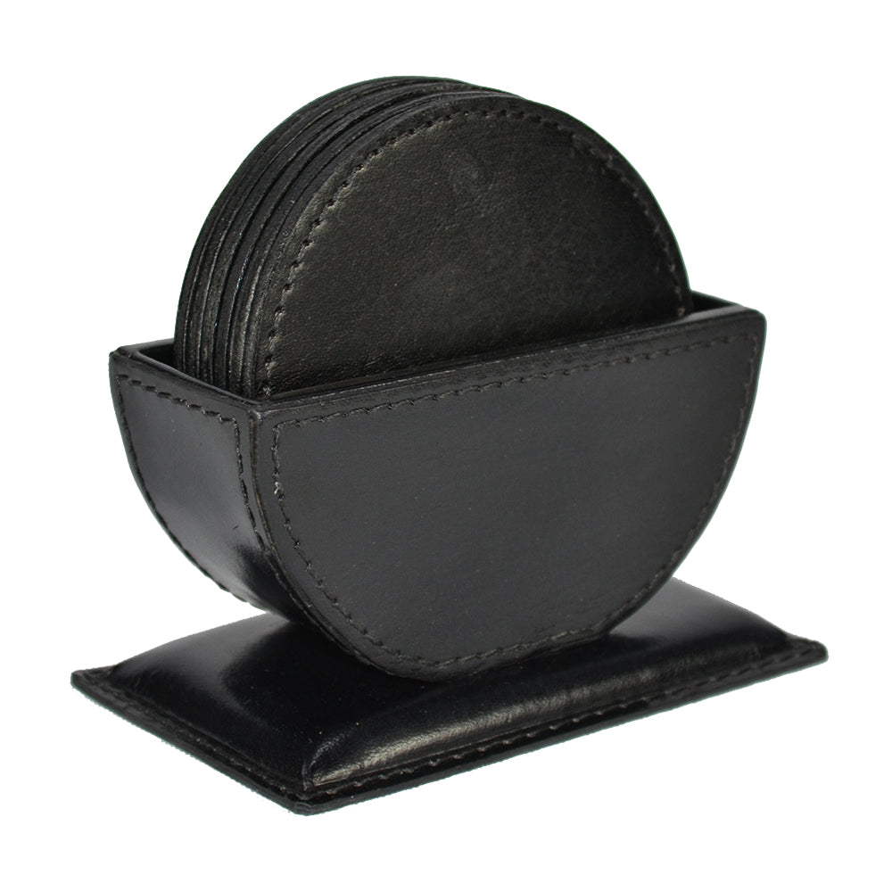 7 Piece Buffalo Leather Coaster & Holder Set