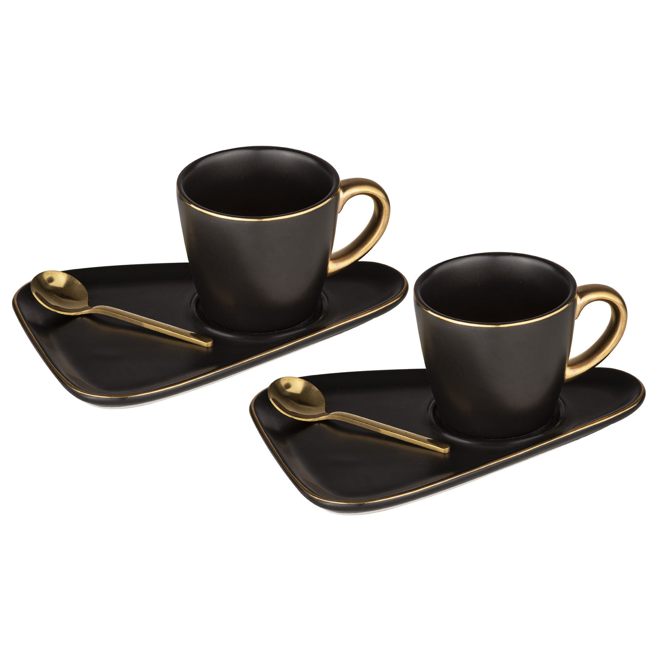 Black Asteria 80ml Espresso Cups & Saucers with Spoons (Set of 2)