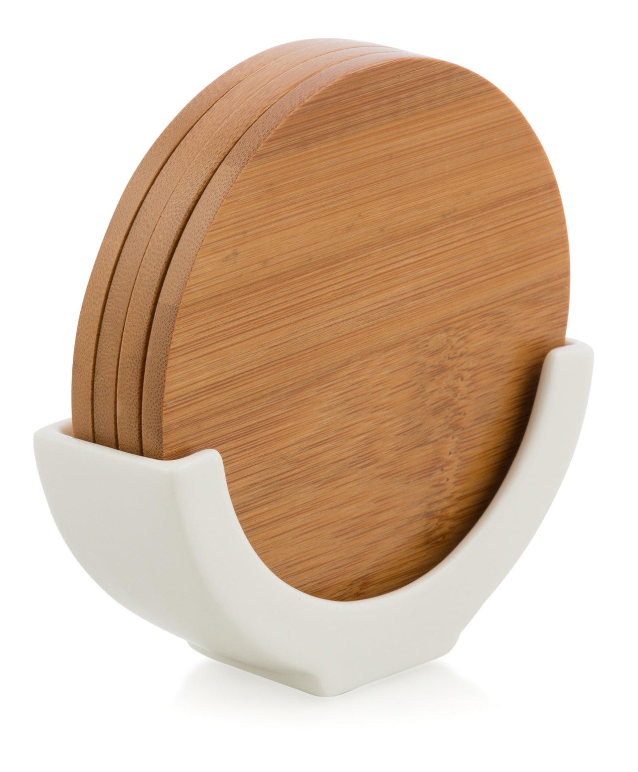 Bamboo Coasters with Porcelain Stand (Set of 4)