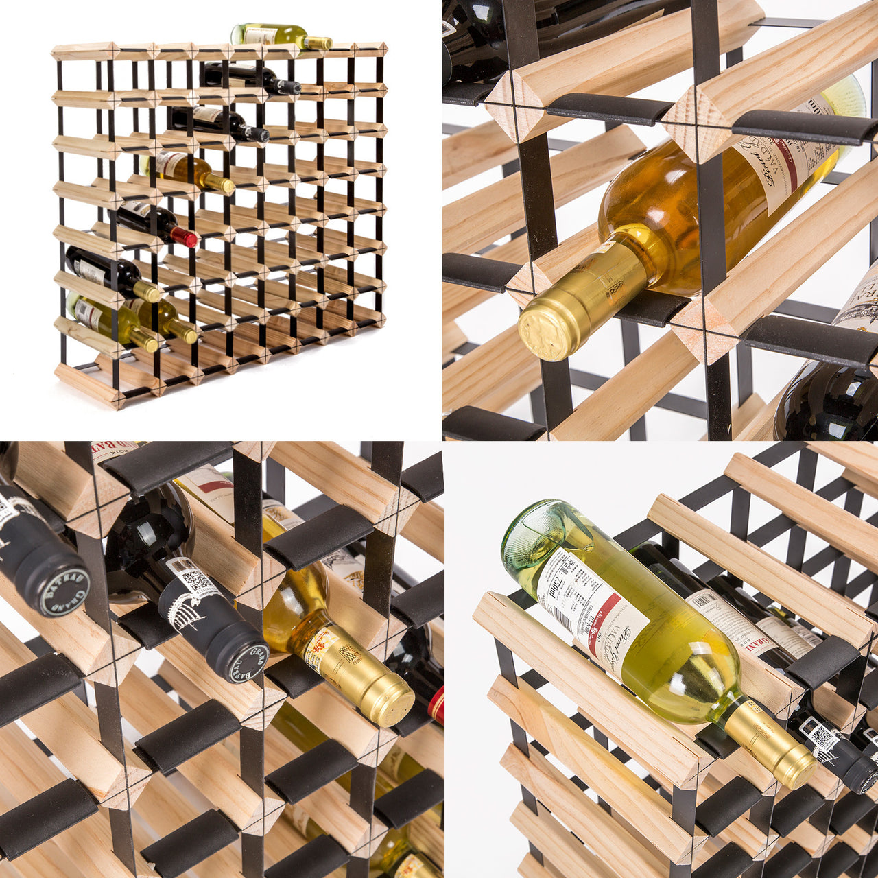 Emperio 72 Bottle Steel & Pine Wood Wine Rack