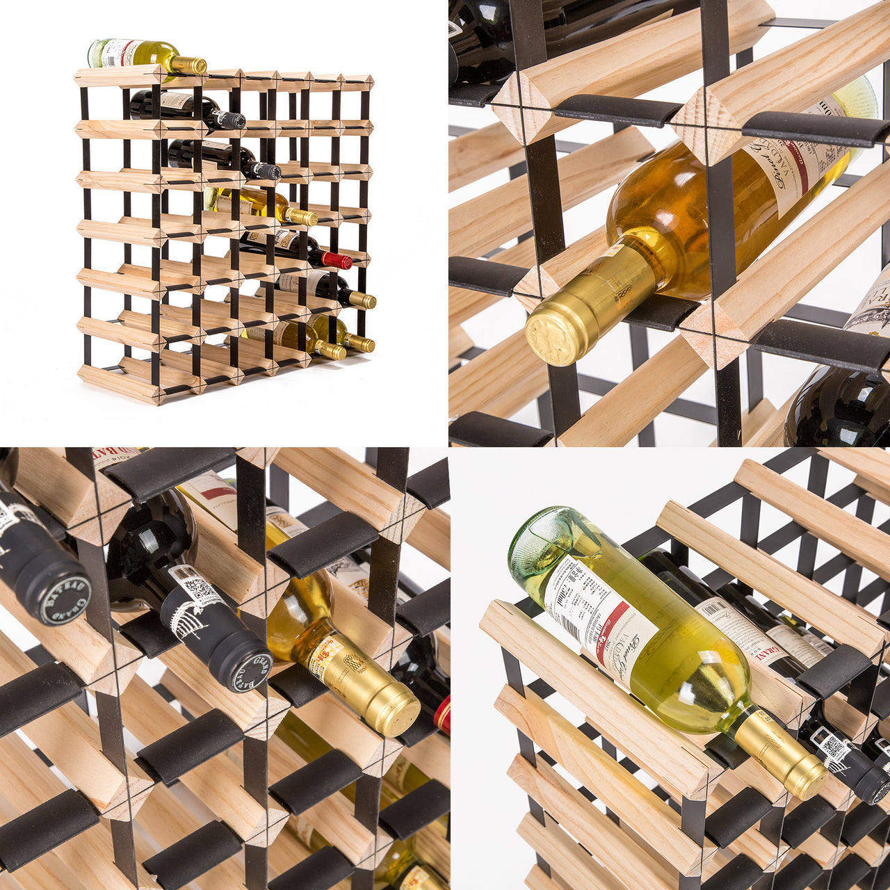 Emperio 42 Bottle Steel & Pine Wood Wine Rack