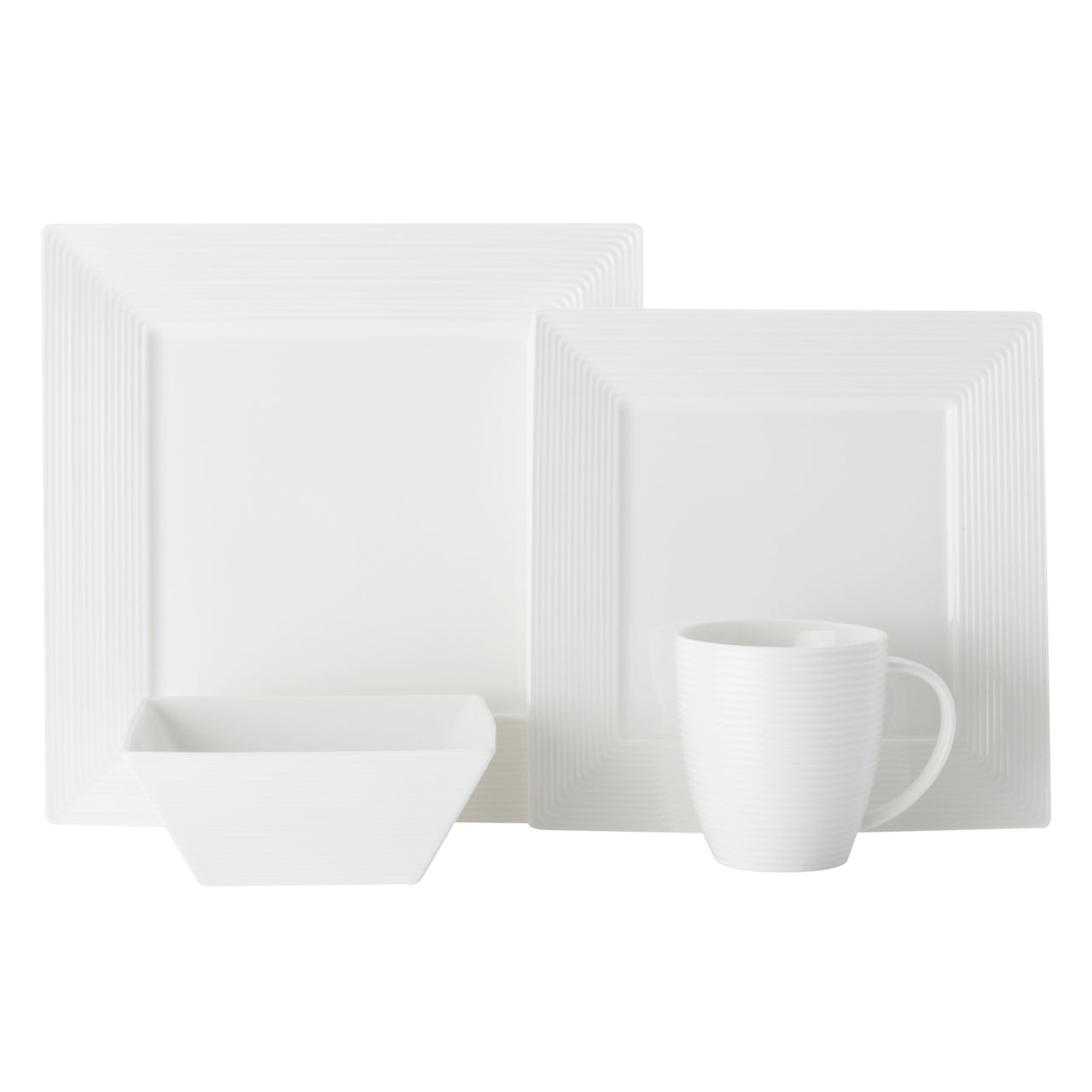 16 Piece Casual White Evolve Square Porcelain Dinner Set