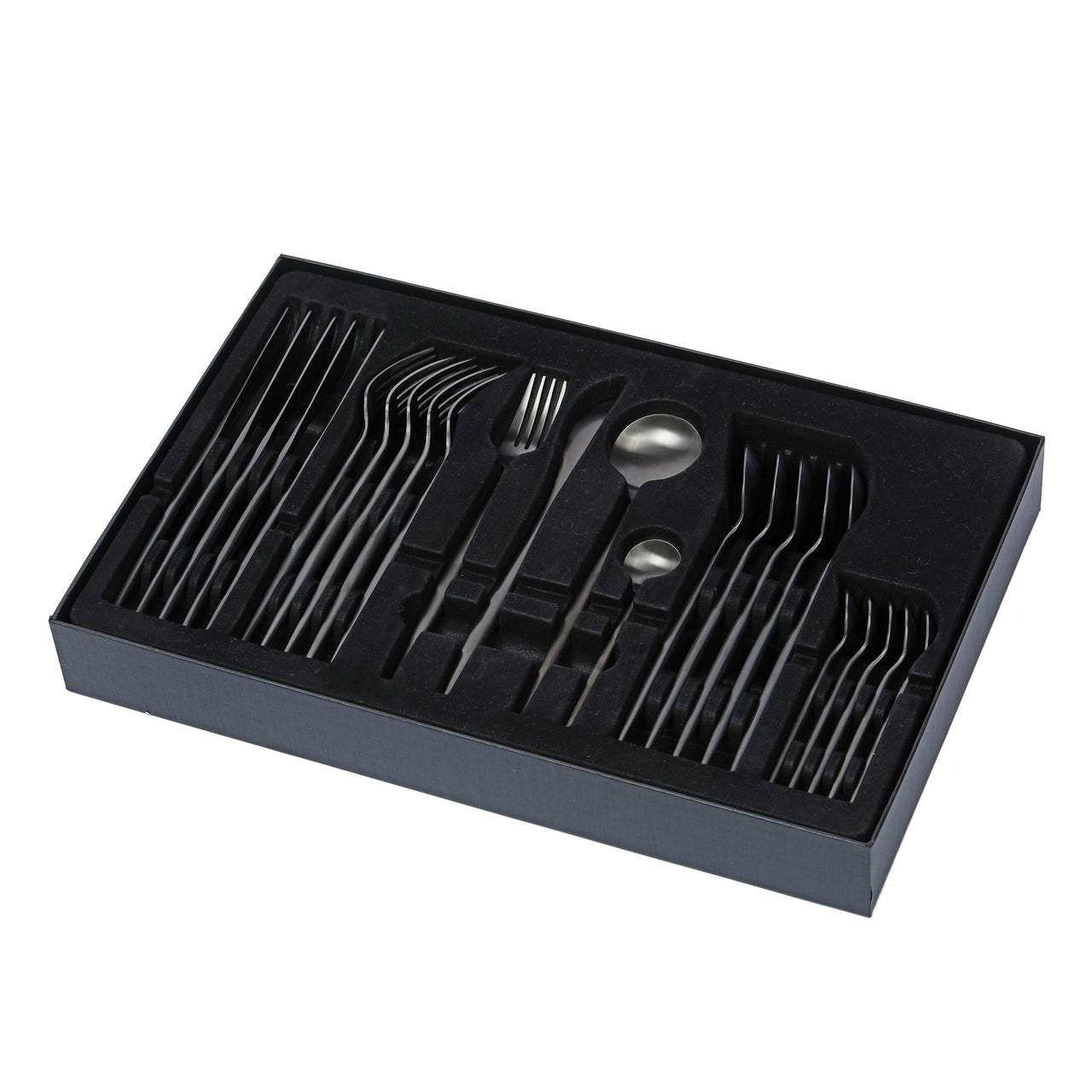 24 Piece Matte Black Polish Stainless Steel Cutlery Set