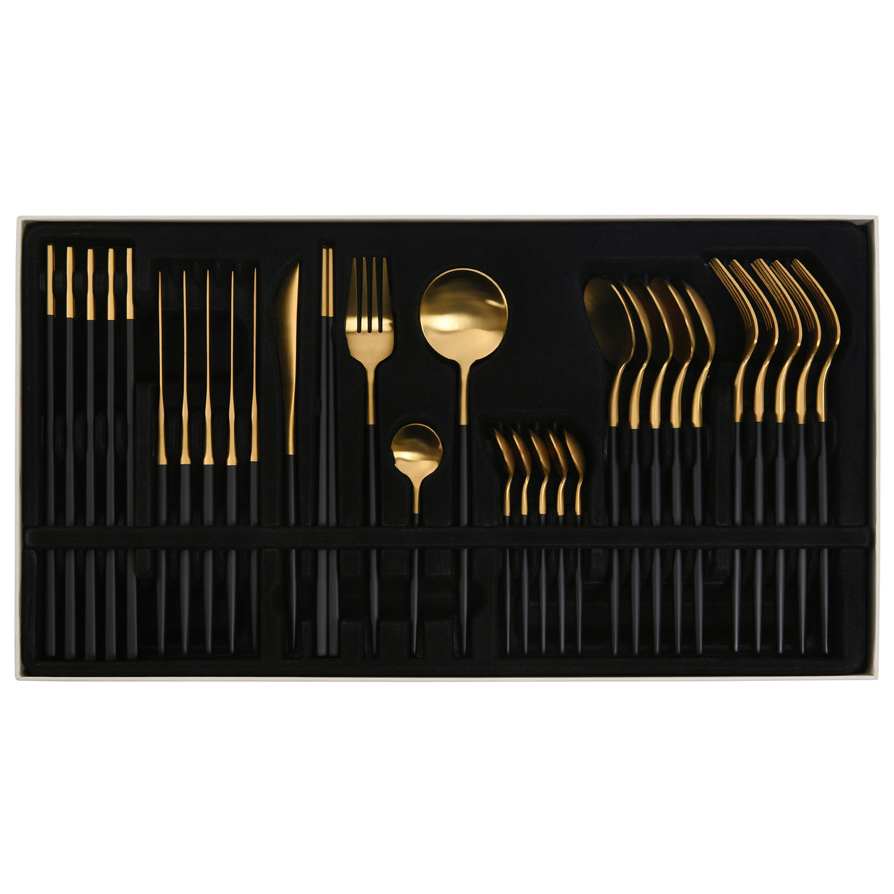 30 Piece Black & Gold Cutlery Set