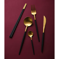 Thumbnail for 30 Piece Black & Gold Cutlery Set