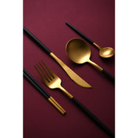 30 Piece Black & Gold Cutlery Set
