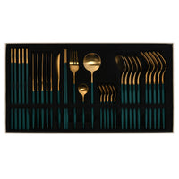 30 Piece Green & Gold Cutlery Set