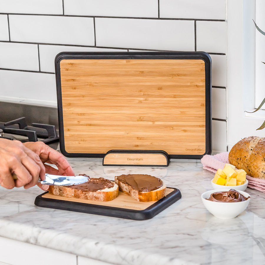 3 Piece Fledge Bamboo Chopping Board & Stand Set