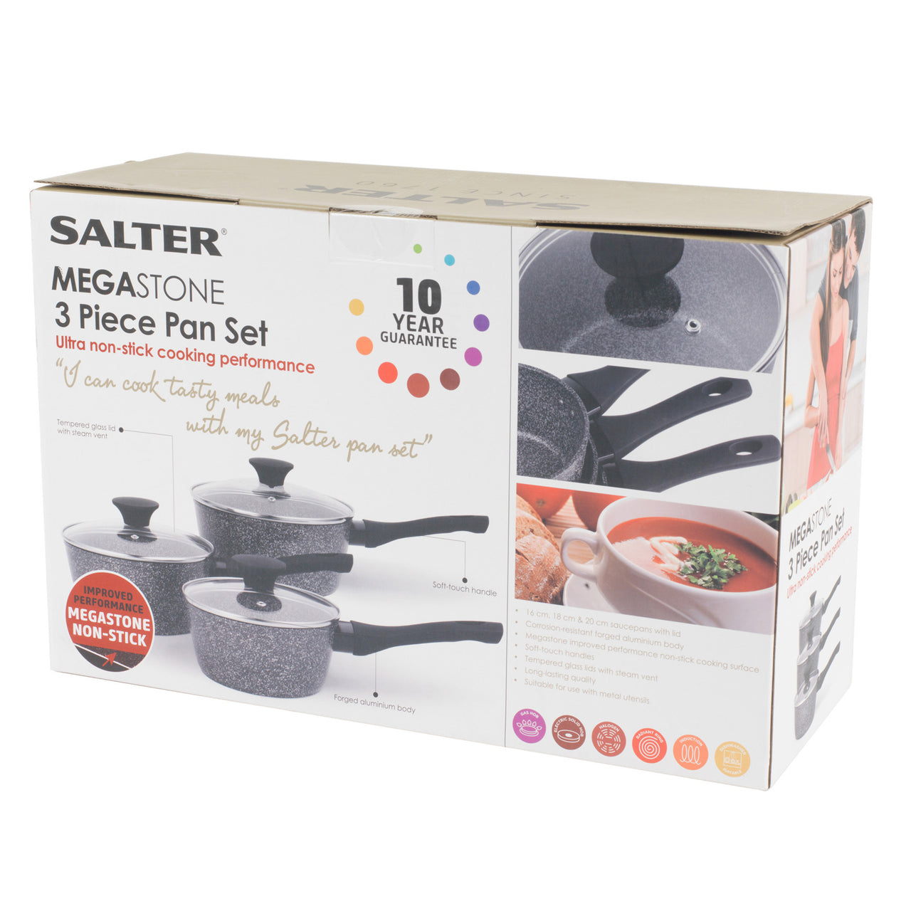 3 Piece Salter Black Aluminium Saucepan Set