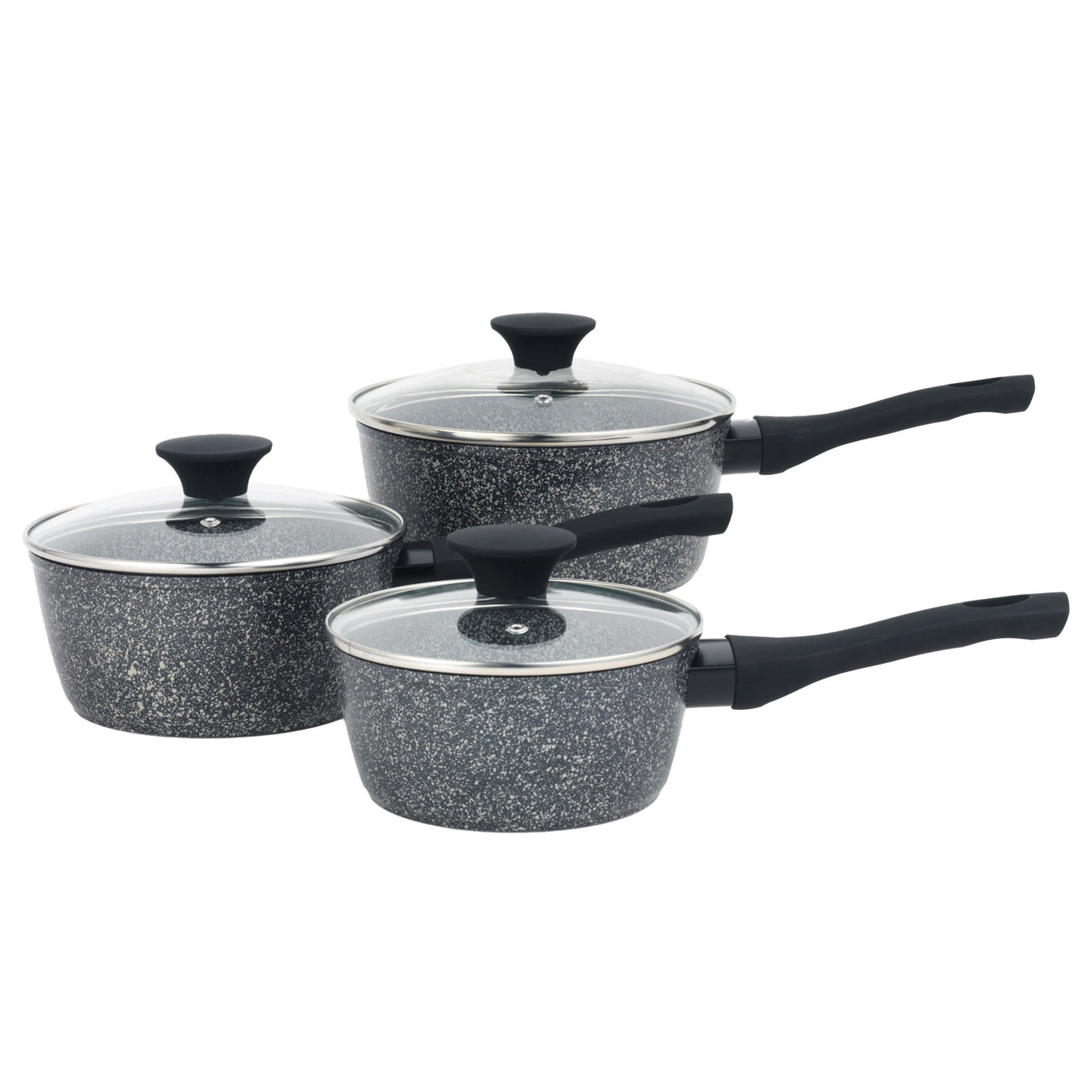 3 Piece Salter Black Aluminium Saucepan Set