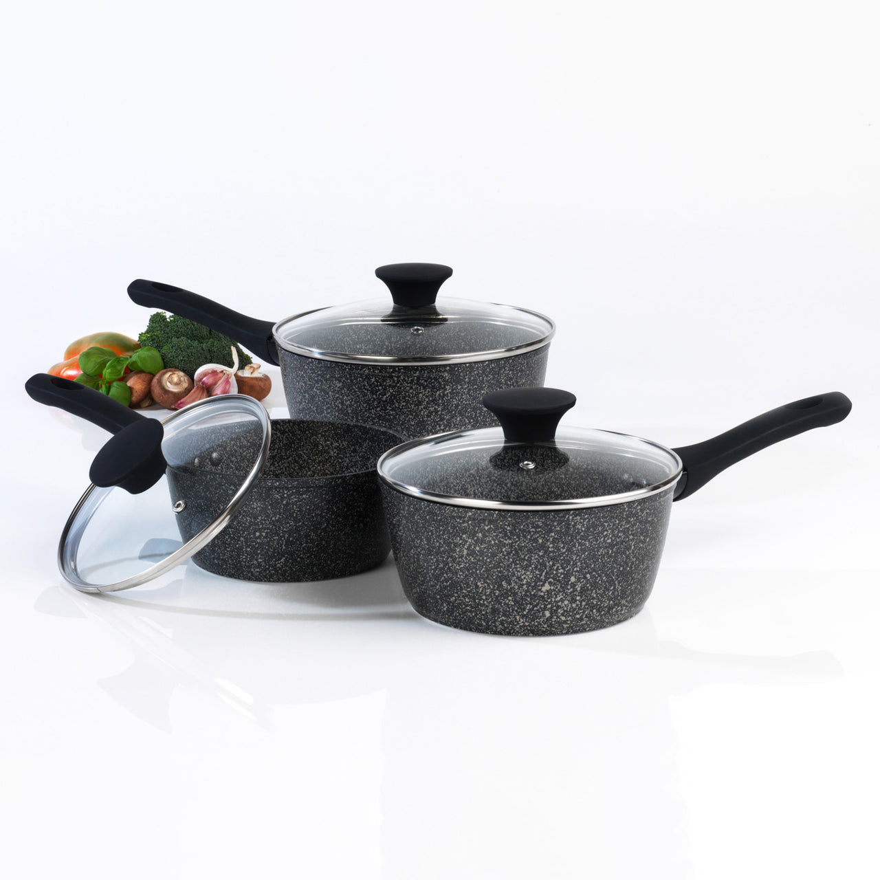 3 Piece Salter Black Aluminium Saucepan Set