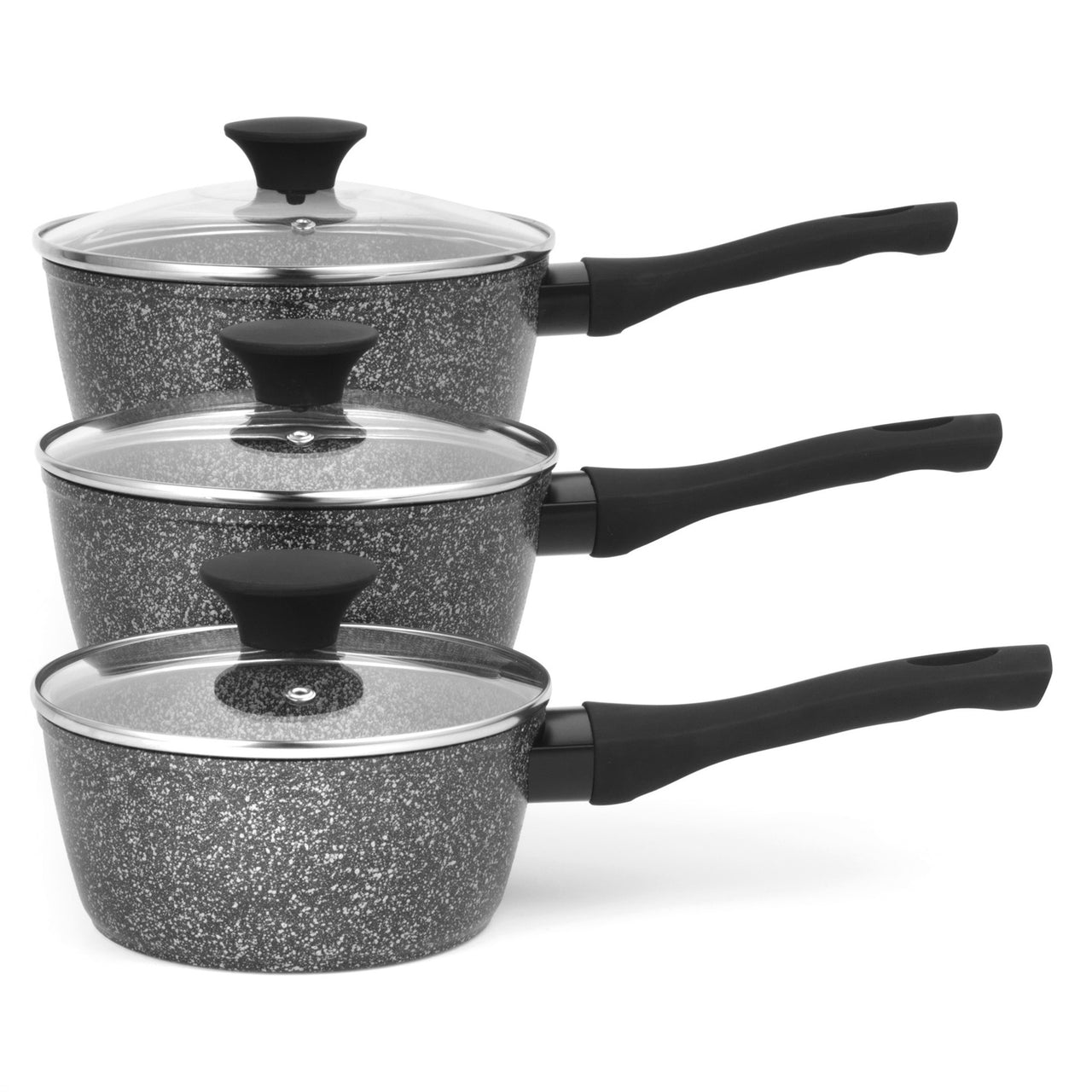 3 Piece Salter Black Aluminium Saucepan Set