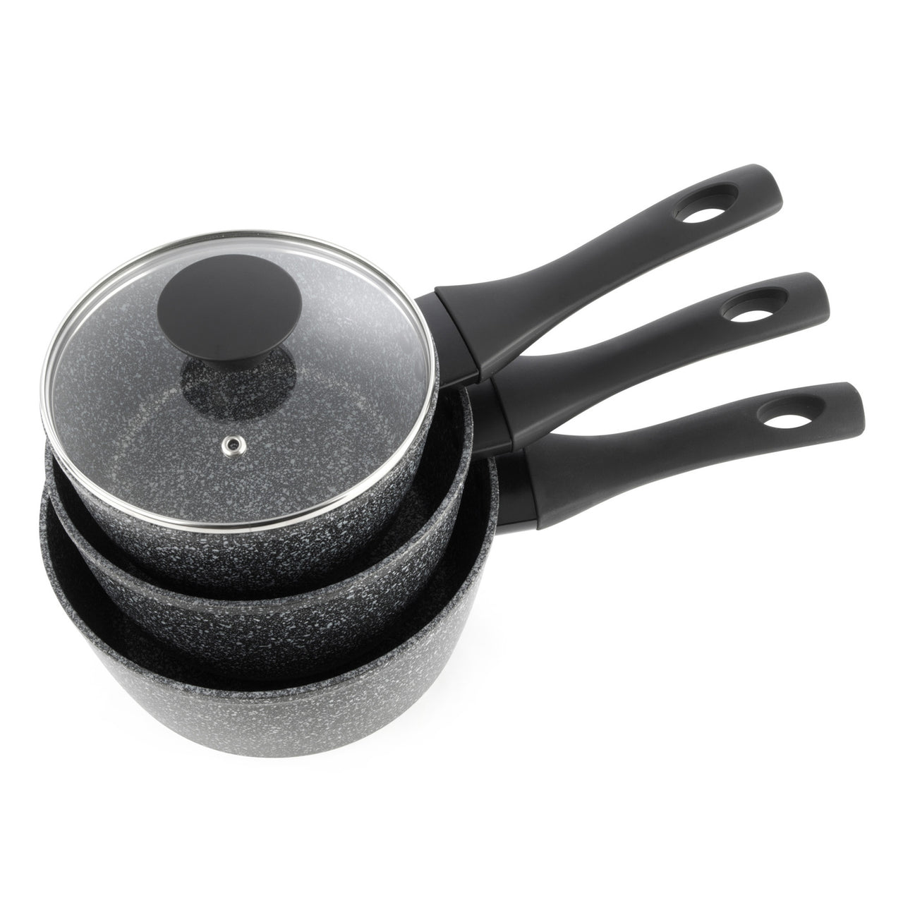 3 Piece Salter Black Aluminium Saucepan Set