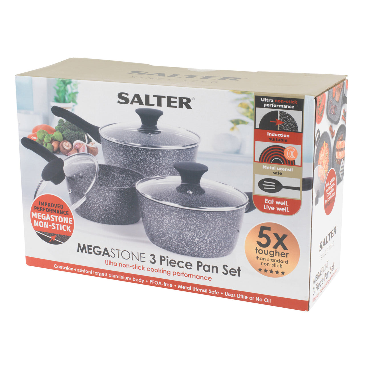 3 Piece Salter Black Aluminium Saucepan Set