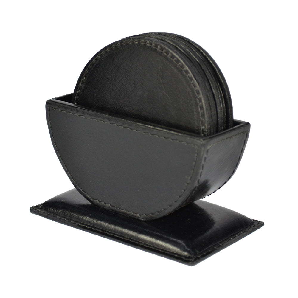 7 Piece Buffalo Leather Coaster & Holder Set