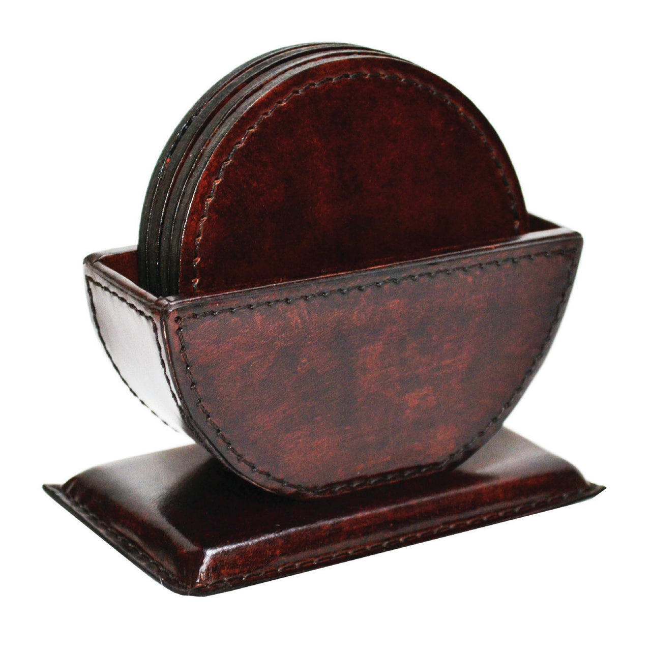 7 Piece Buffalo Leather Coaster & Holder Set