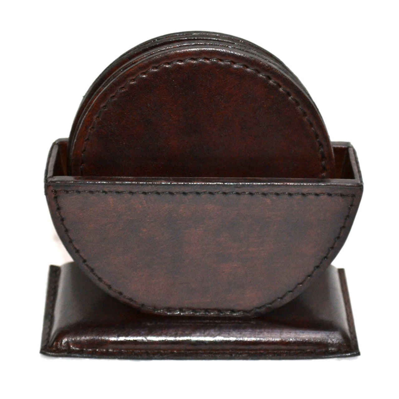 7 Piece Buffalo Leather Coaster & Holder Set