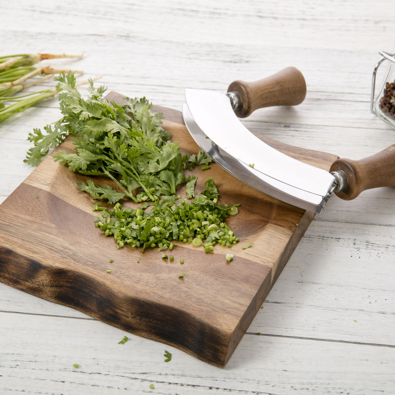 Acacia Cutting Board & Herb Chopper