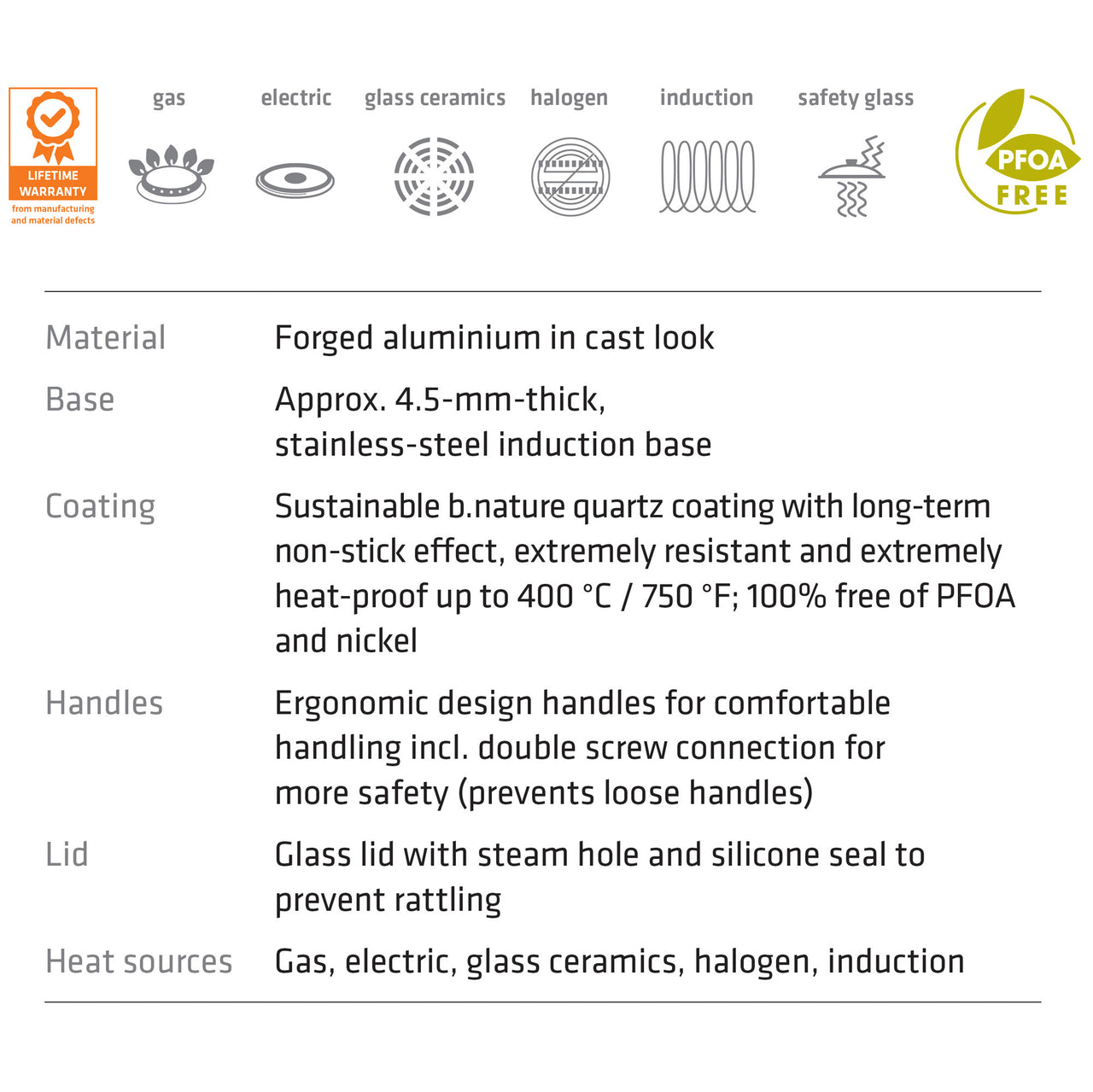 B.Nature 28cm Aluminium Saute Pan with Lid