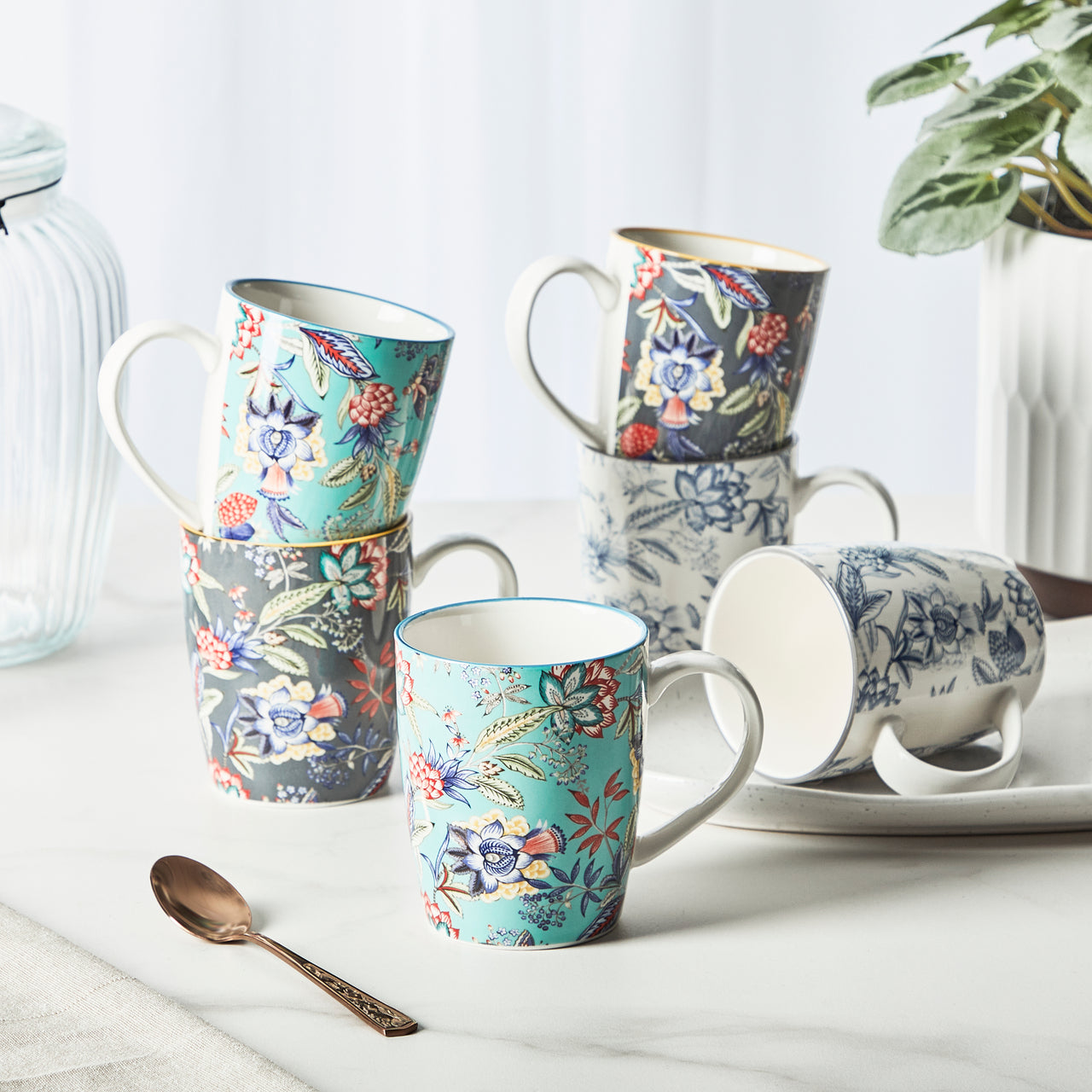 6 Piece Floral Chintz 300ml Porcelain Mug Set