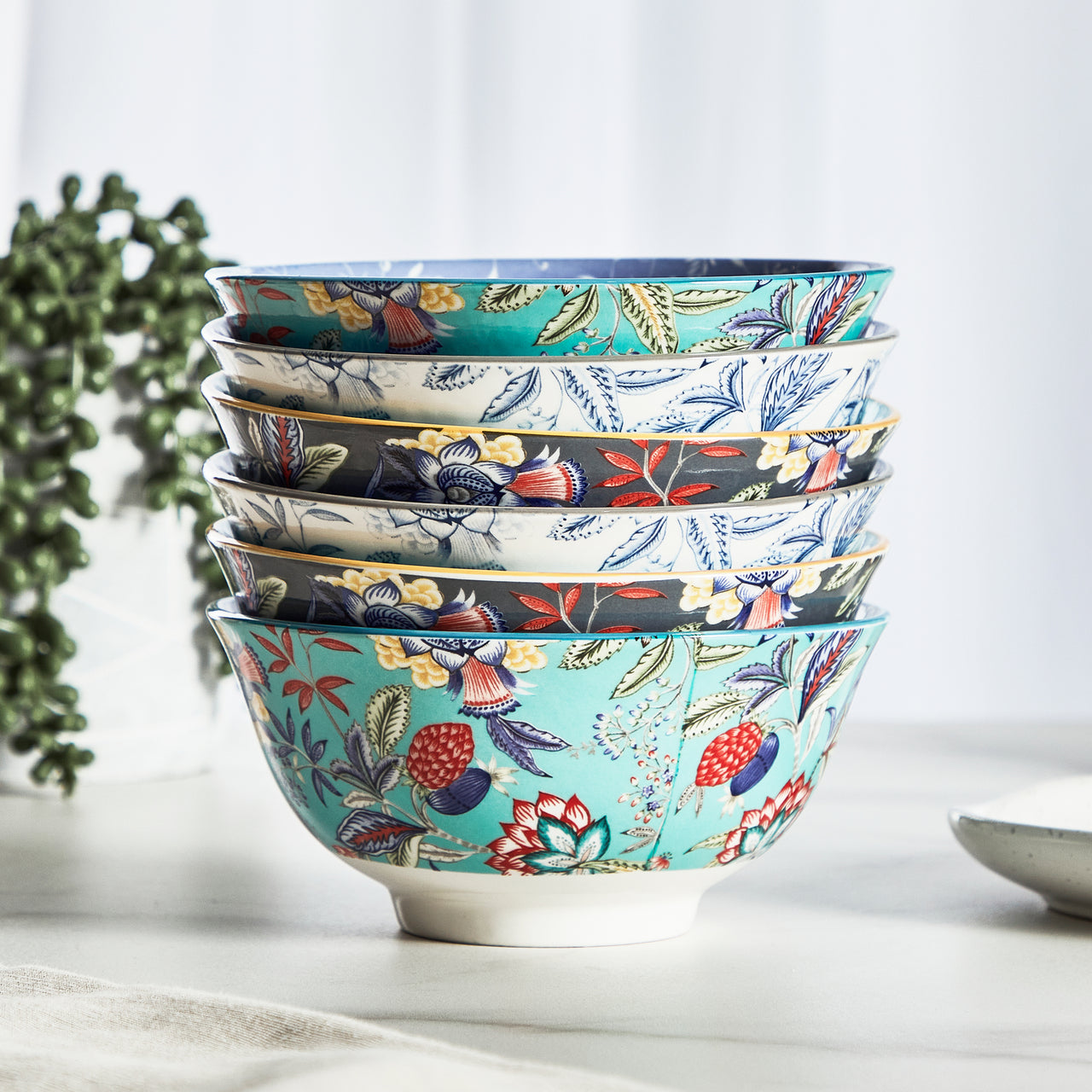 6 Piece Floral Chintz 15.5cm Porcelain Soup Bowl Set