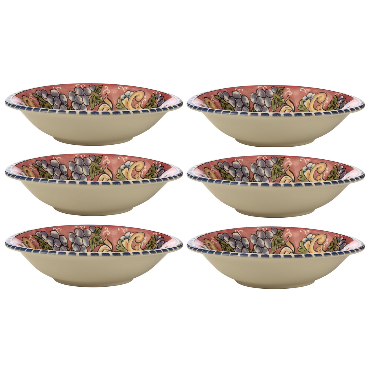 Grapes Ceramica Salerno 21cm Pasta Bowls (Set of 6)