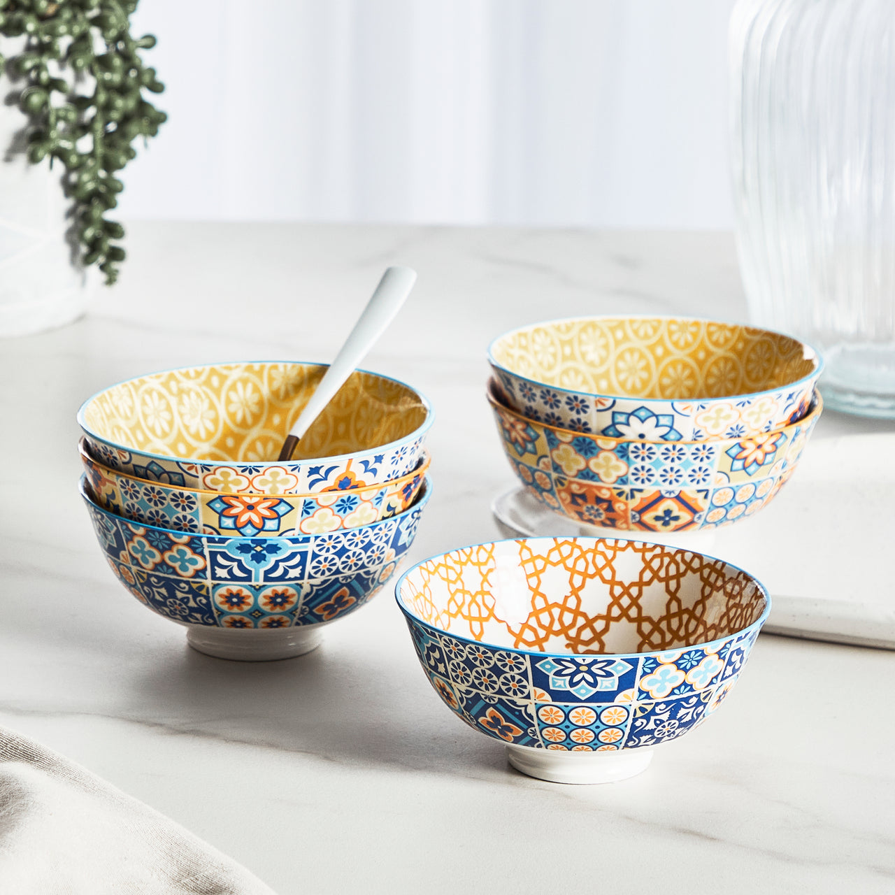 6 Piece Moroccan 12cm Porcelain Rice Bowl Set