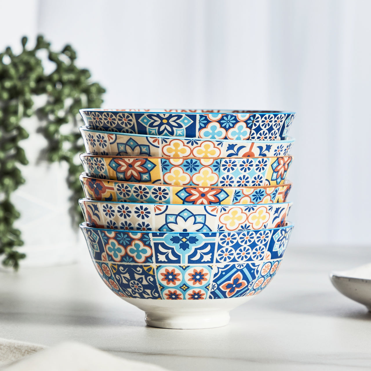 6 Piece Moroccan 12cm Porcelain Rice Bowl Set