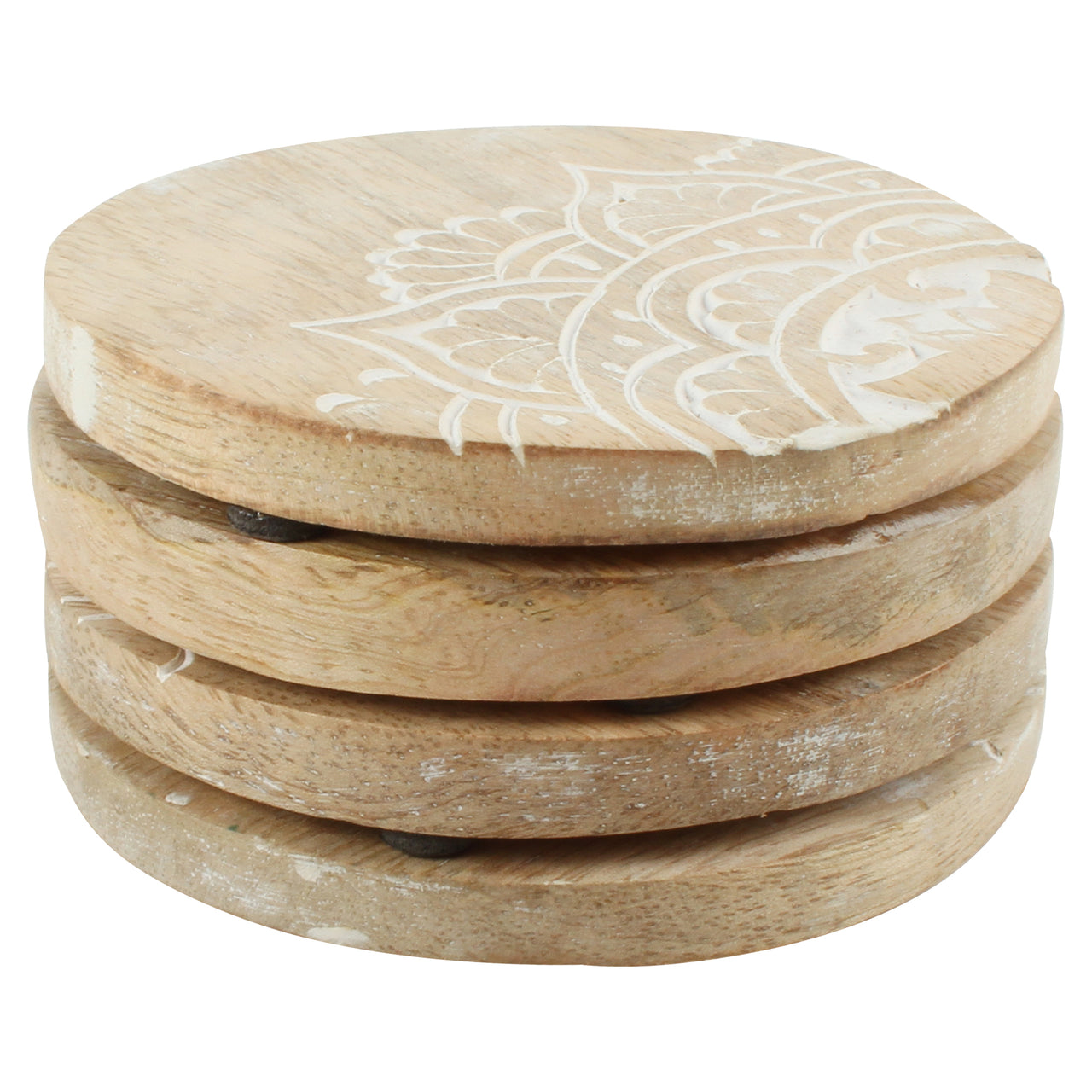 Peace Round Mango Wood Coasters (Set of 4)