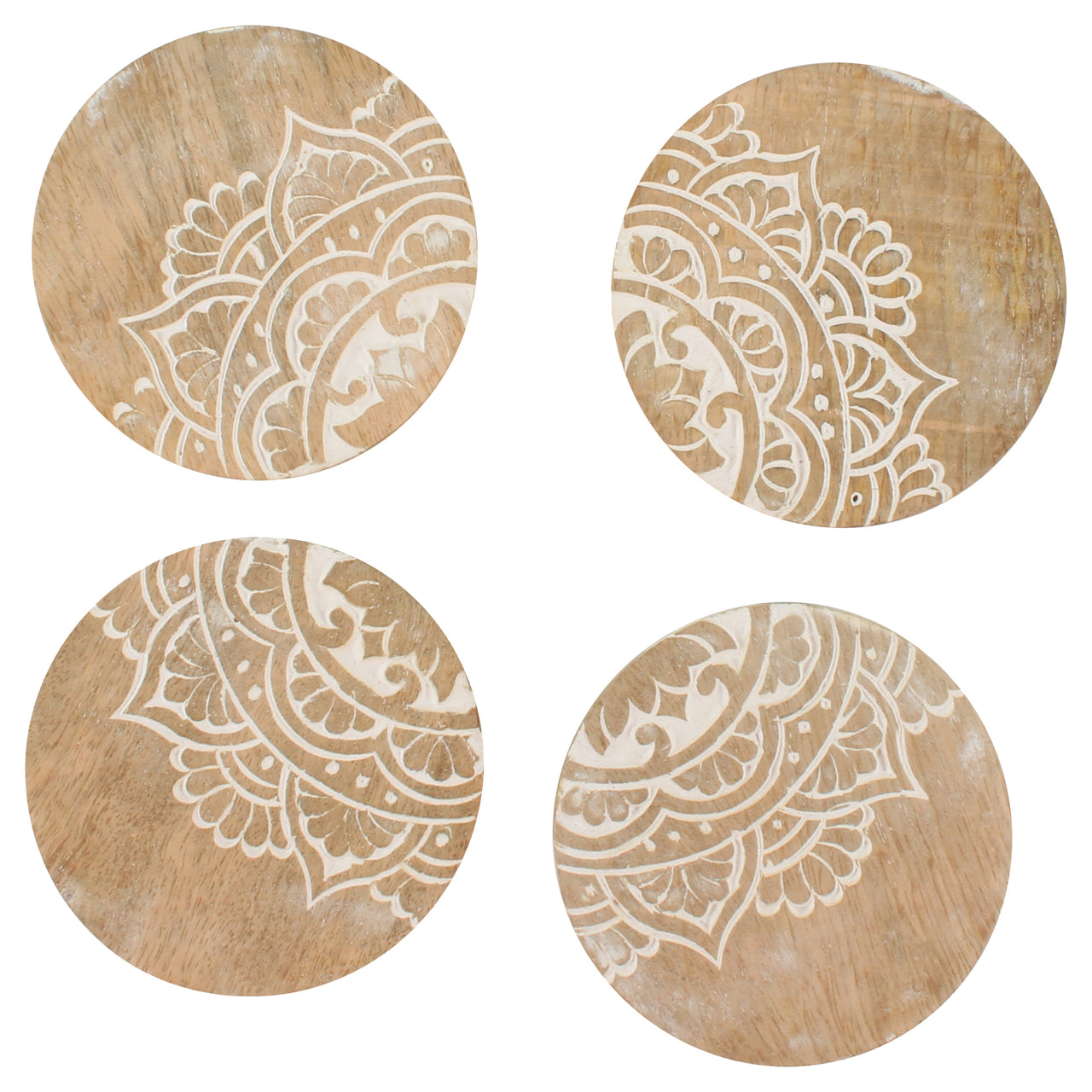 Peace Round Mango Wood Coasters (Set of 4)