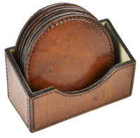 Red Tan Leather Round Coasters