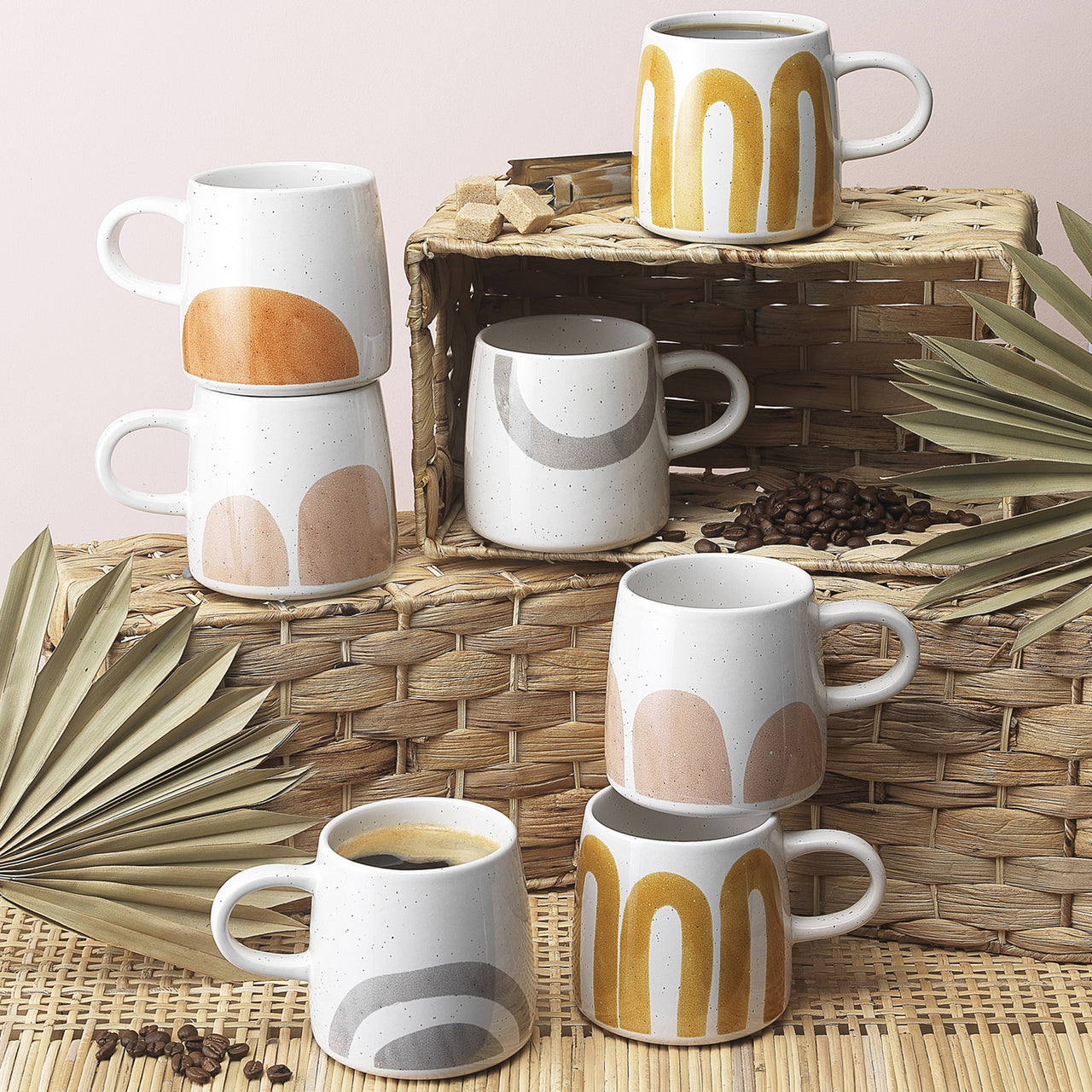 White & Pink Nomad 340ml Stoneware Mugs (Set of 2)